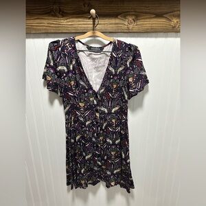 Disturbia Modern Mystic Black and Purple Patterned Mini Dress Sz 6